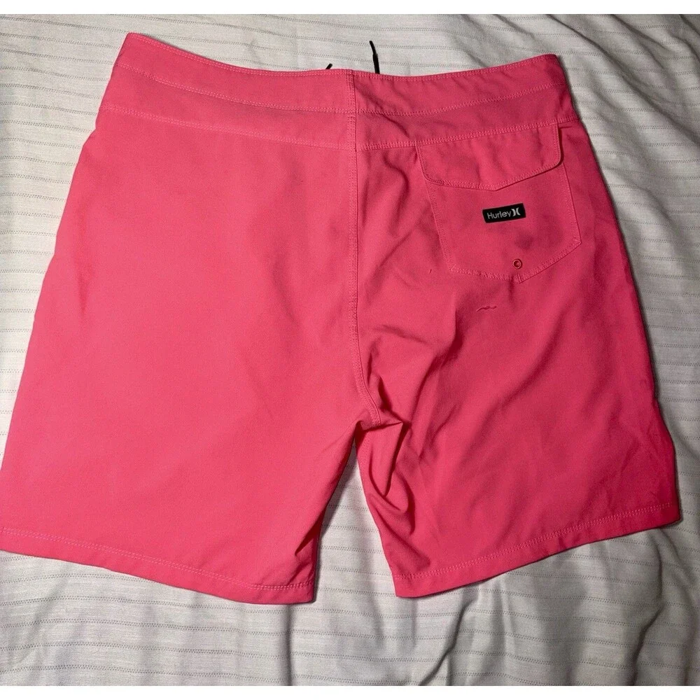 Hurley Men's Board Shorts Size 36 Neon Pink Solid Drawstring Back Pocket